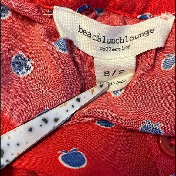 BeachLunchLounge Red Dress w/Blue Apples S - Picture 3 of 5
